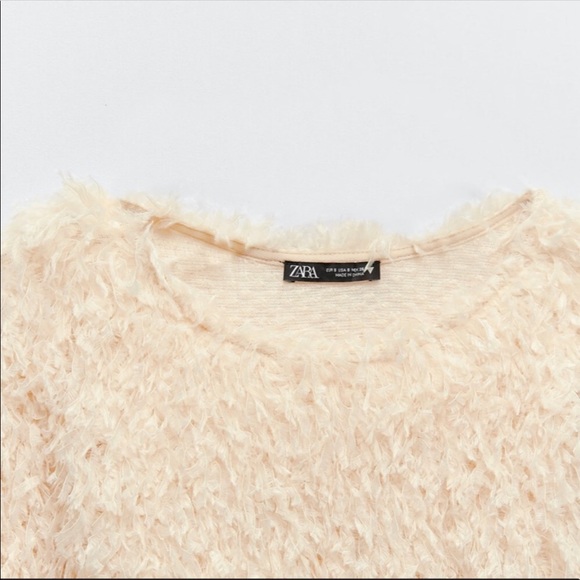Zara Cream Feather Effect Sweatshirt Sweater Top - Picture 12 of 14